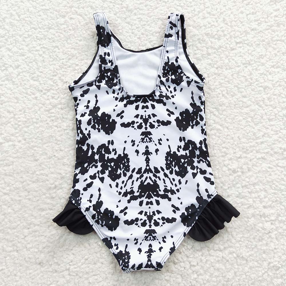 S0124 Baby Girl Western Cow Print One Piece Summer Swimsuit