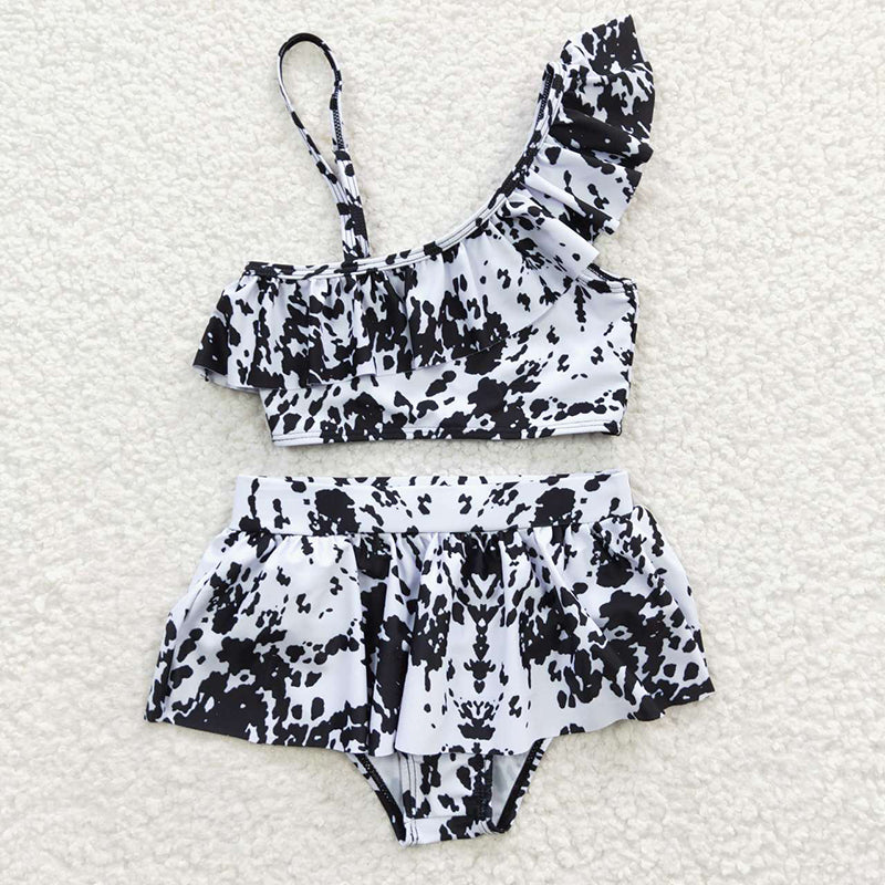 S0123 Baby Girl Western Cow Print Summer Swimsuit Outfit