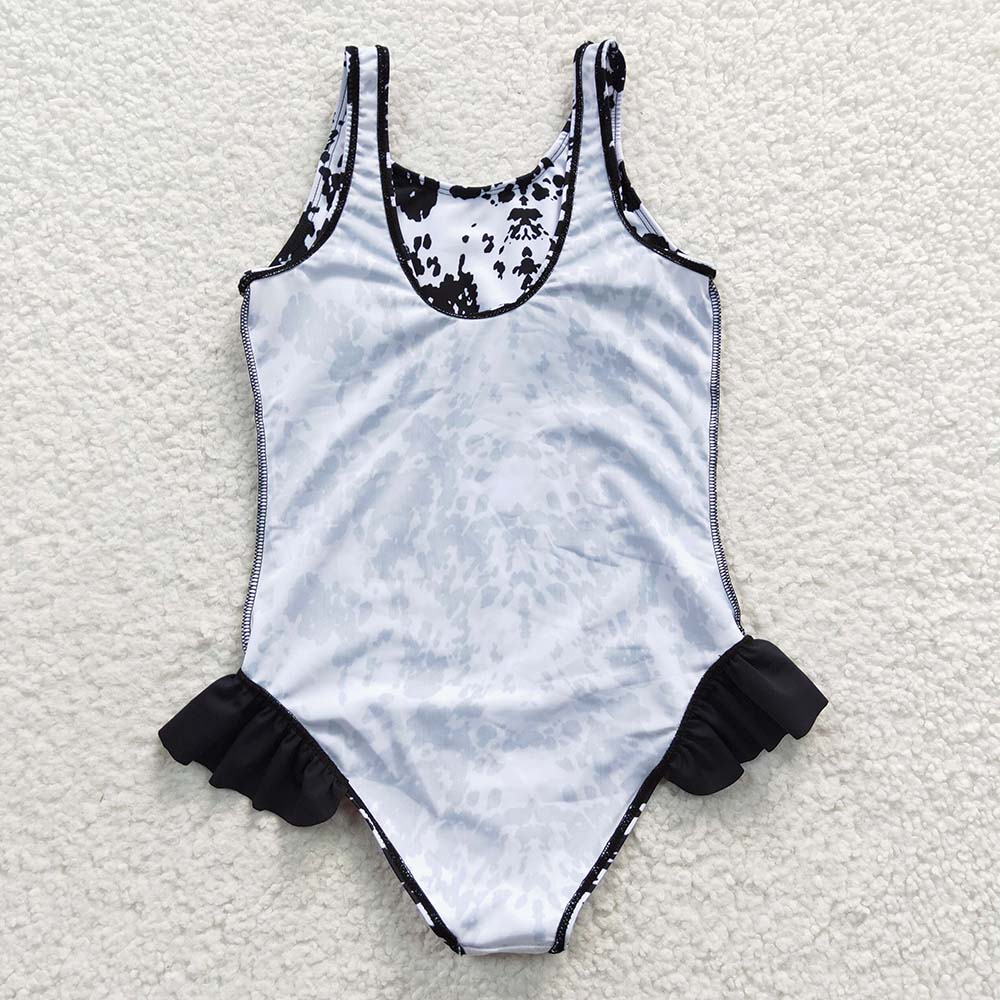 S0124 Baby Girl Western Cow Print One Piece Summer Swimsuit