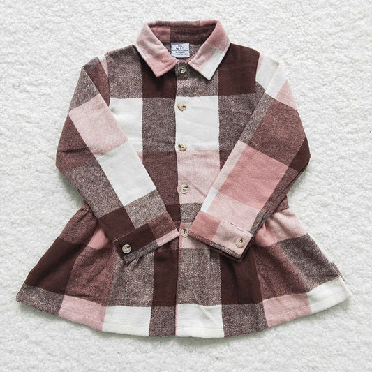 GT0090 Baby Girl Kids Pink Plaid Flannel Top