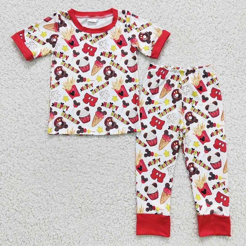 BSPO0047 Baby Kids Boy Happy Birthday Short Sleeves Pajamas Outfit