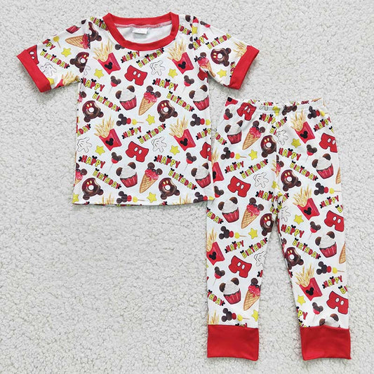 BSPO0047 Baby Kids Boy Happy Birthday Short Sleeves Pajamas Outfit