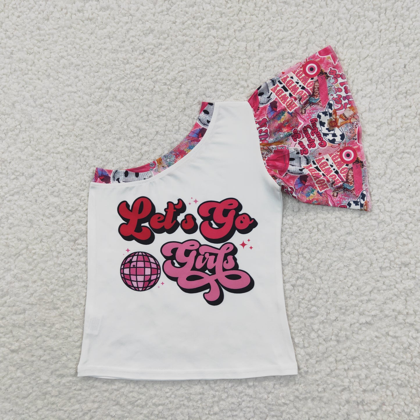 GT0167 Baby Girl Western Let's Go One Shoulder Summer Top Shirt