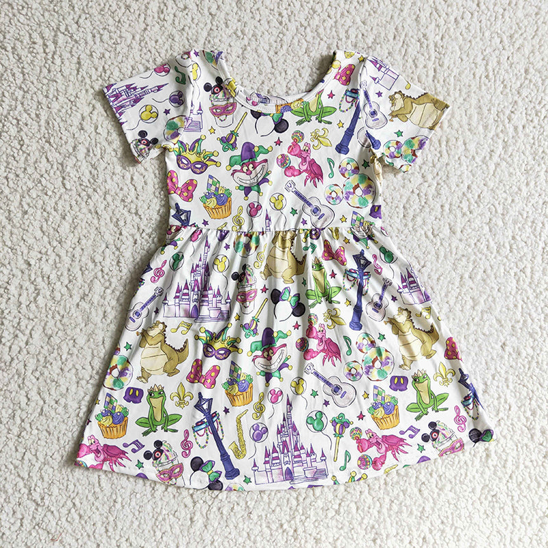 GSD0153 Baby Girl Mardi Gras Short Sleeve Dress