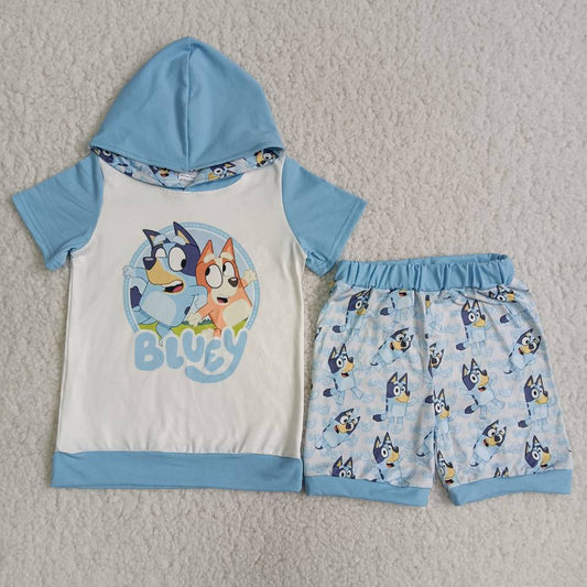 C1-2 Baby Boy Summer Hoodie Blue Shorts Outfit