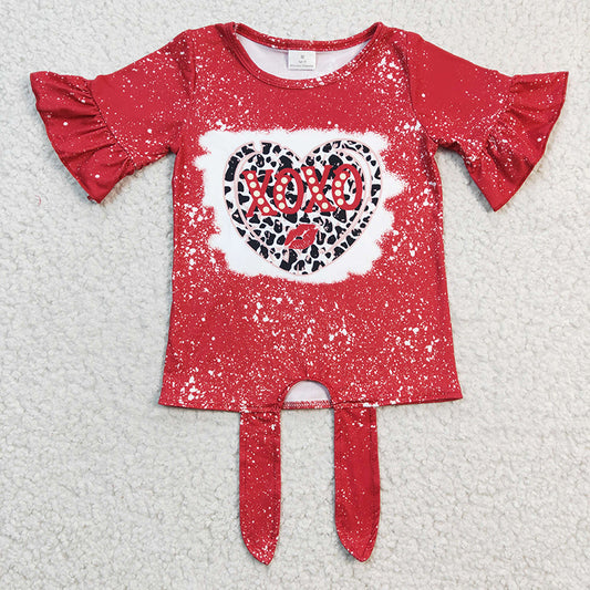 GT0127 Baby Girl Red Heart Short Sleeves Valentine's Shirt