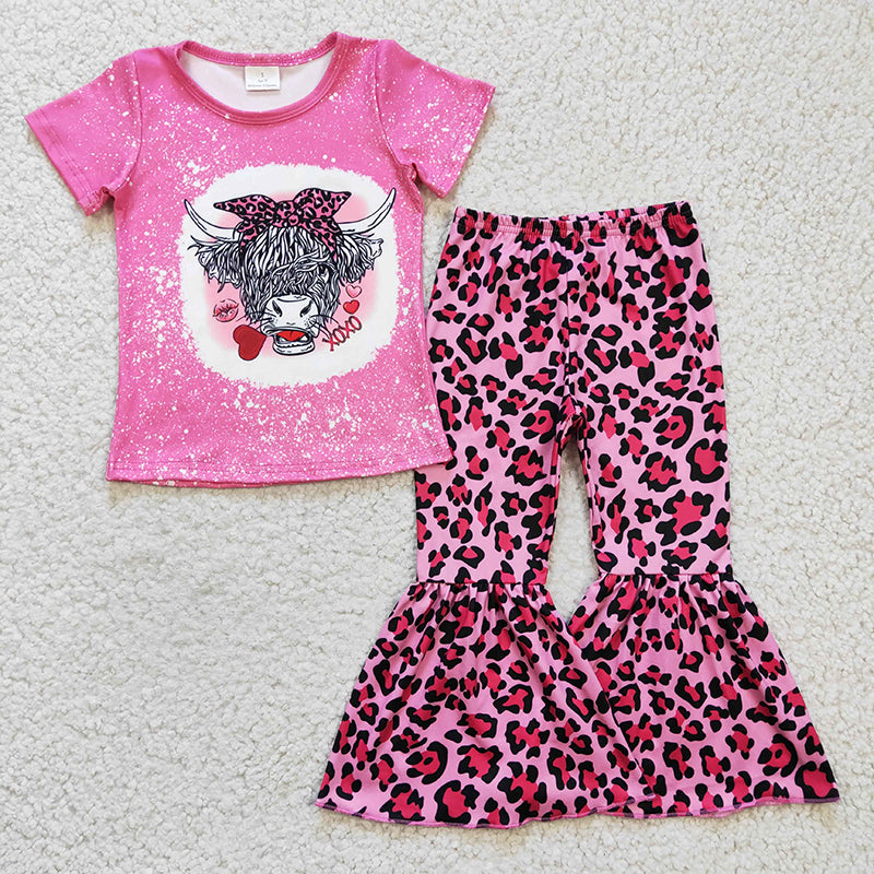 GSPO0334 Baby Girl Western Cow Leopard Pants Valentine's Outfit