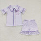 BSSO0105 Baby Girl Easter Rabbit Bunny Short Sleeves Pocket Button Up Striped Shorts Pajamas Outfit