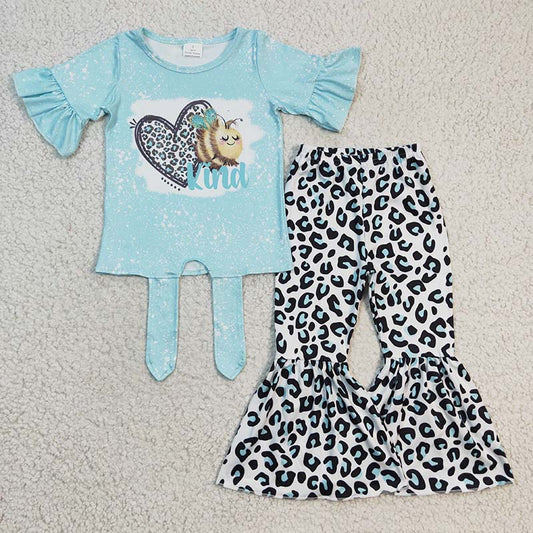 GSPO0360 Baby Girl Bee Kind Heart Leopard Bell Pants Valentine's Outfit