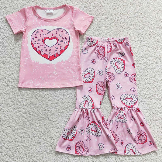 GSPO0378 Baby Girl Pink Heart Donut Bell Pants Valentine's Outfit