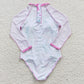 S0076 Baby Girl Dinosaur Pink One Piece Long Sleeves Swimsuit