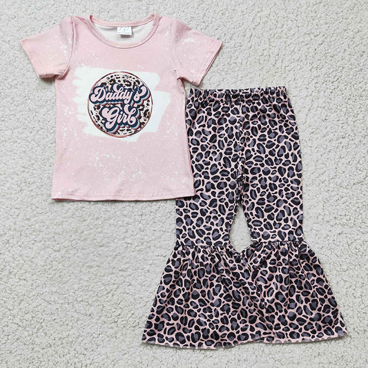 GSPO0219 Baby Kids Pink daddy's girls leopard pants Outfit