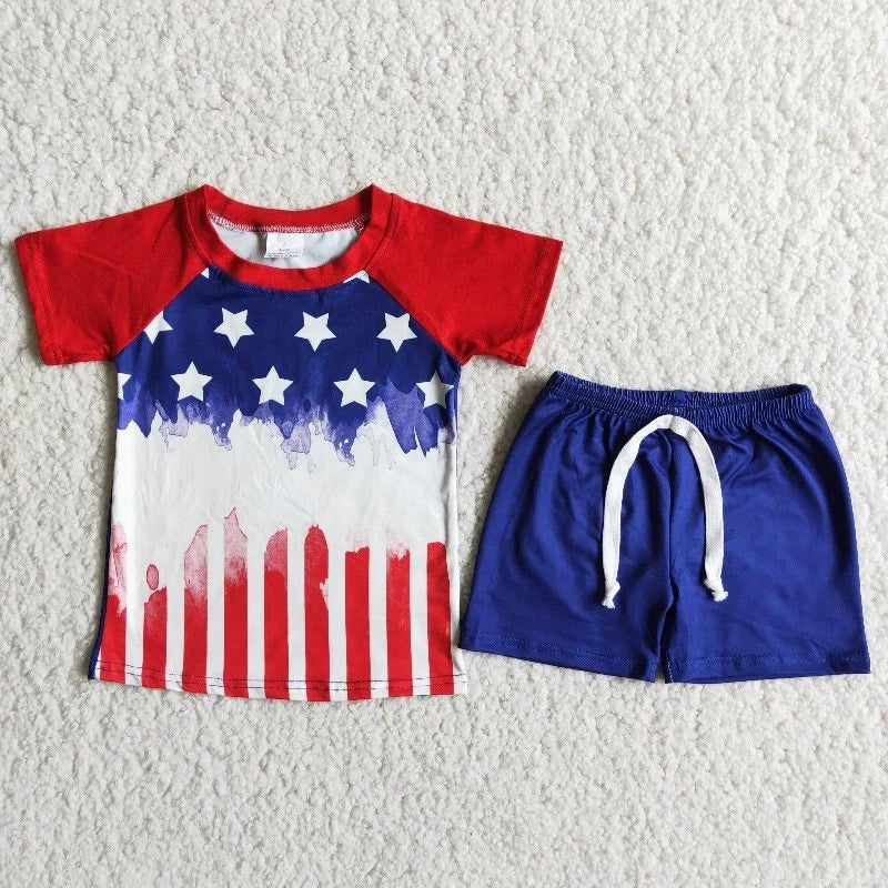 D9-14 Baby Boy July 4th Tie Dye Outfit