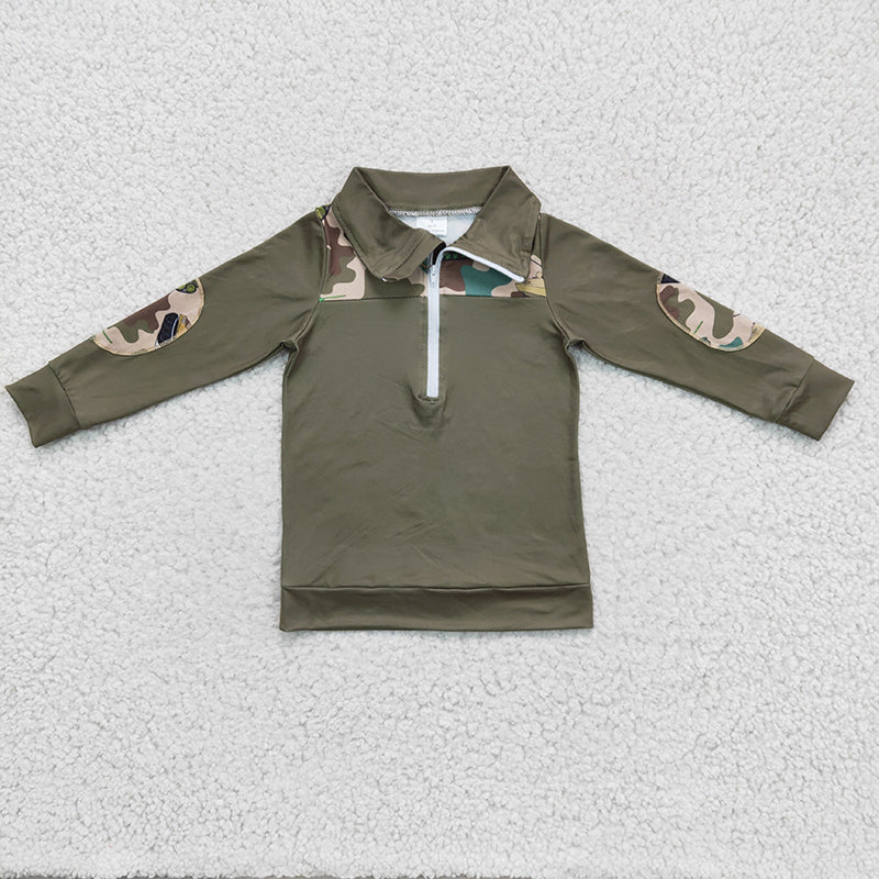 BT0098 Kids Baby Boy Camo Pullover Zipper Top