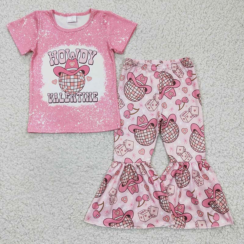 GSPO0364 Baby Girl Howdy Valentine Bell Pants Pink Outfit