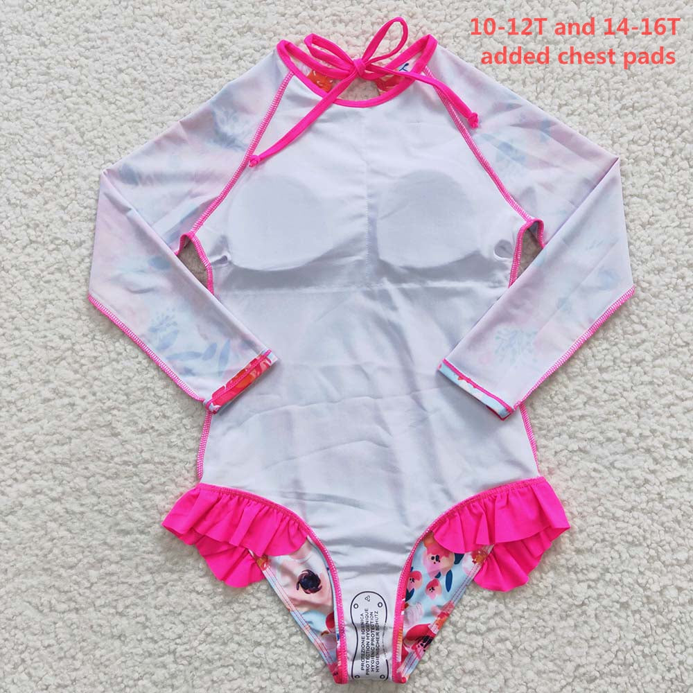 S0083 Baby Girl Floral Long Sleeves One Piece Swimsuit Outfit