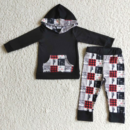 6 C8-18 Baby Boy Black lineman hoodie Outfit