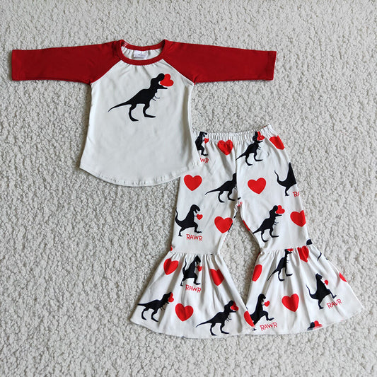 6 A16-12 Baby Girl Kids Dinosaur Heart Valentine's Outfit