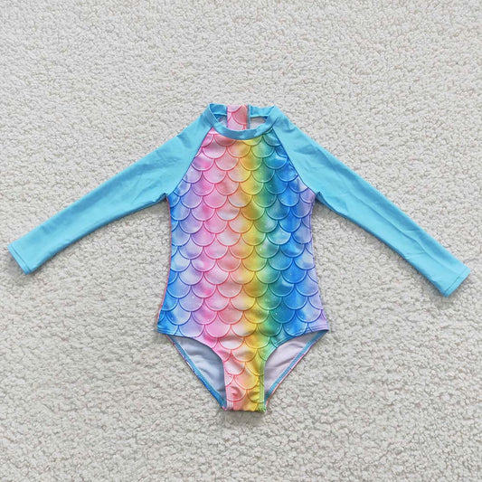 S0075 Baby Girl Mermaid One Piece Long Sleeves Swimsuit