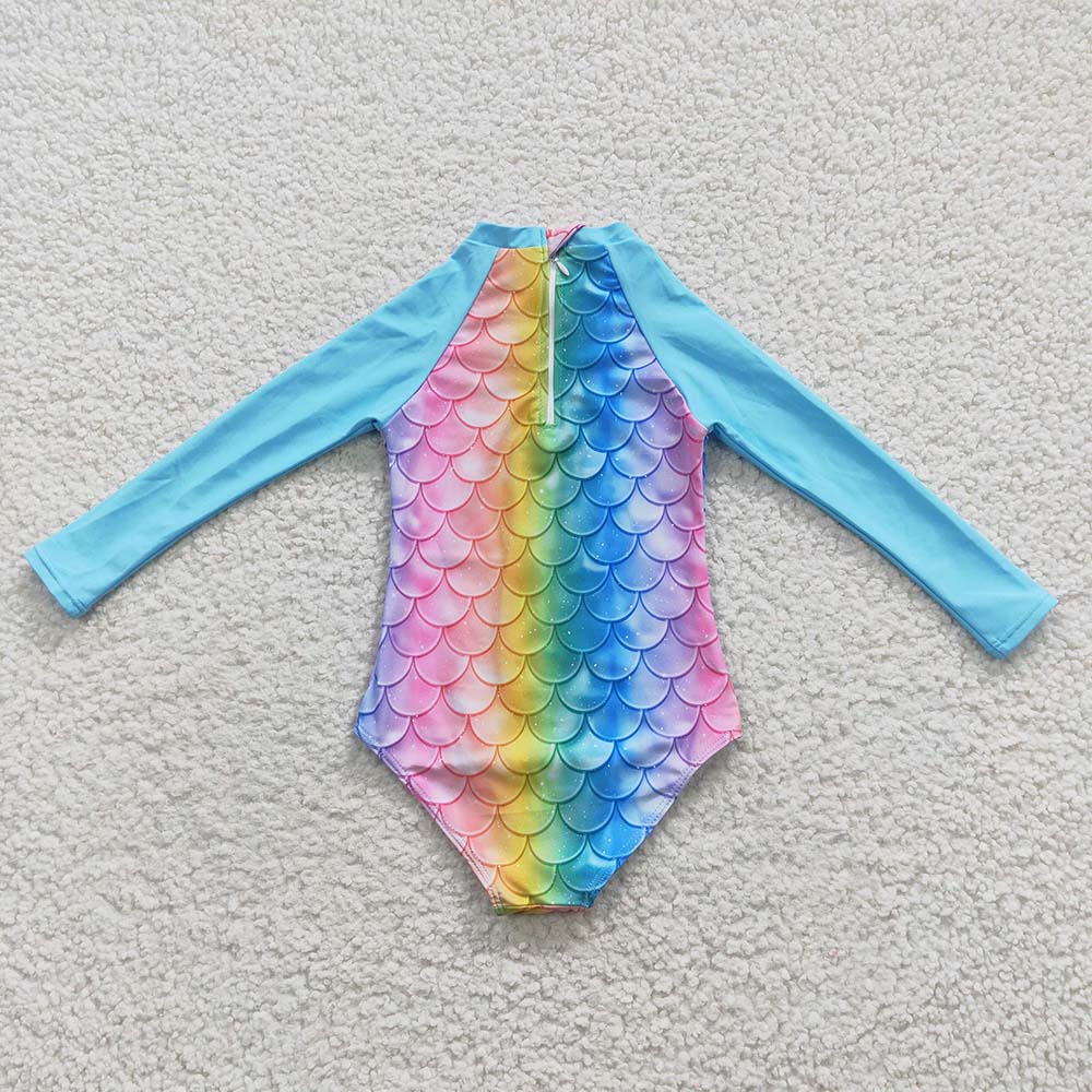 S0075 Baby Girl Mermaid One Piece Long Sleeves Swimsuit