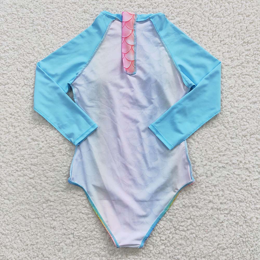 S0075 Baby Girl Mermaid One Piece Long Sleeves Swimsuit