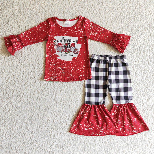 6 B5-17 Merry Christmas Baby Girl Kids Plaid Pants Outfit