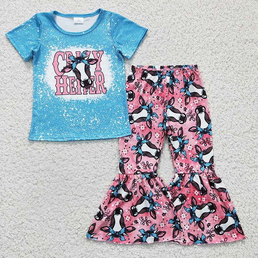 GSPO0415 Baby Girl Baby Girls Crazy Heifer Western Bell Pants Outfit