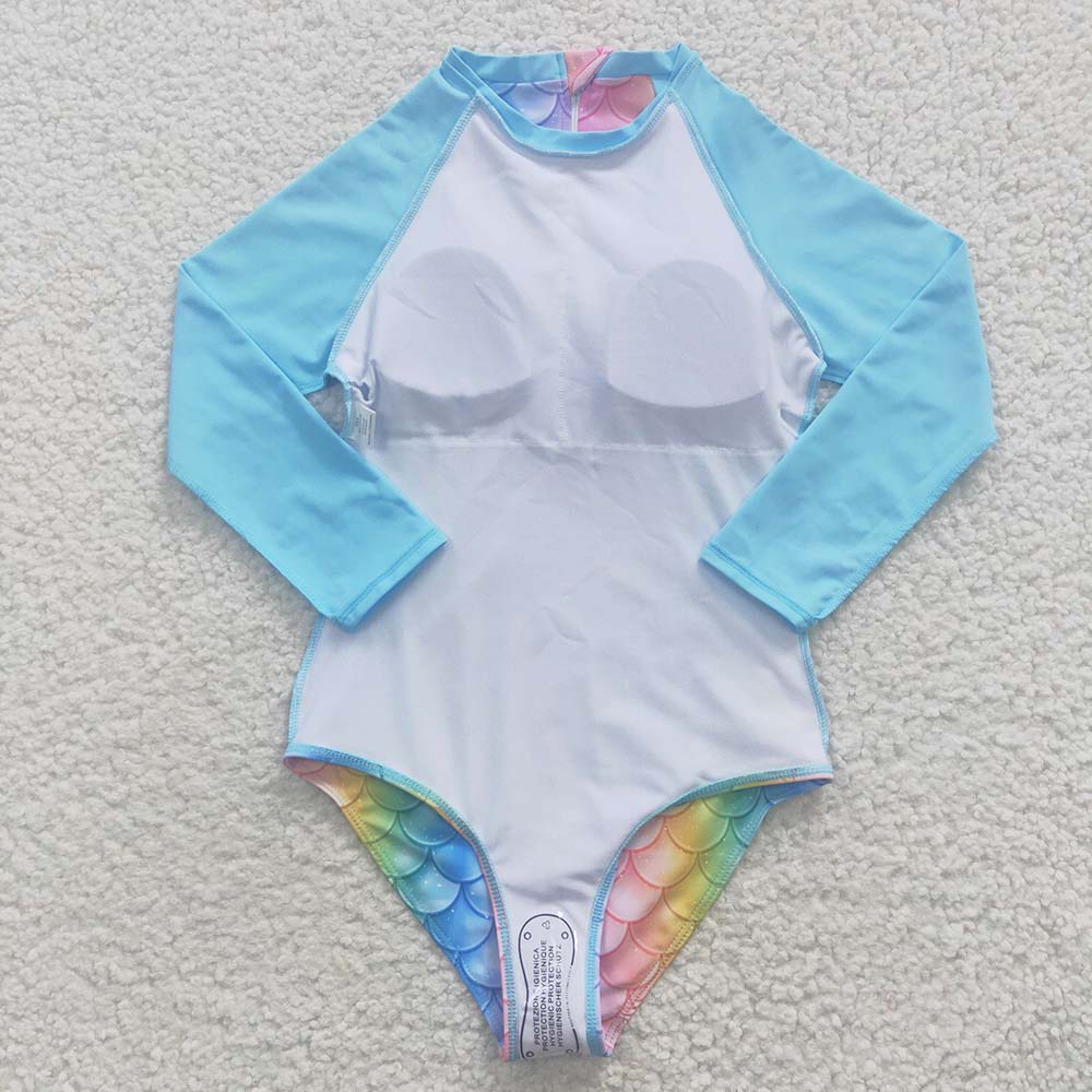 S0075 Baby Girl Mermaid One Piece Long Sleeves Swimsuit