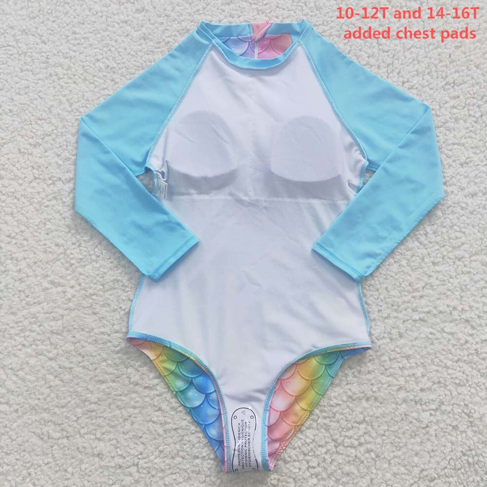 S0075 Baby Girl Mermaid One Piece Long Sleeves Swimsuit