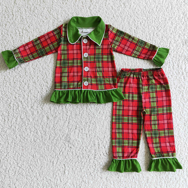 GLP0138 Christmas Baby Girl Red Green Plaid Sleepwear Set