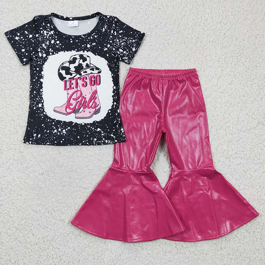 Let's Go Tee Black Boots Shirt Leather Bell Pants Baby Kids Outfit