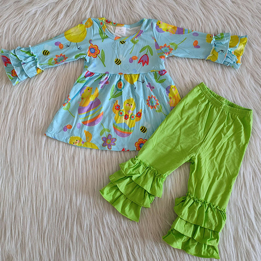 Easter Baby Girl Chick Egg Ruffle Pants Outfit