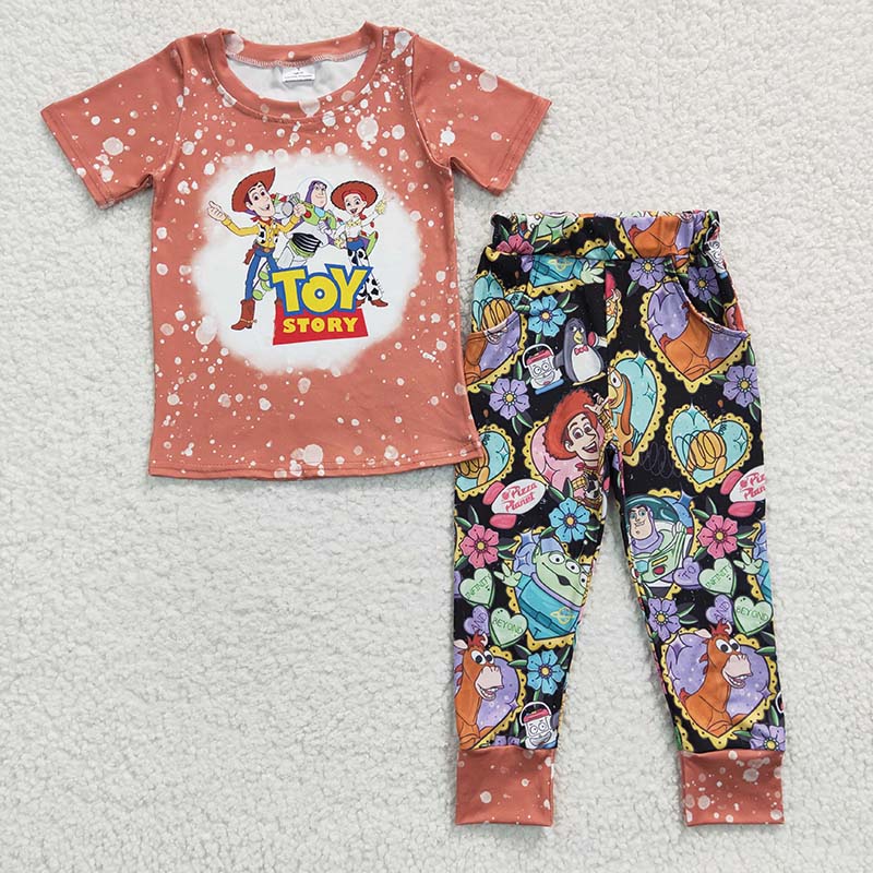 GSPO0469 Baby Girl Short Sleeves Shirt Floral Bell Pants Cartoon Outfit