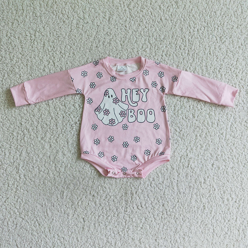 LR0054 Baby Girl Pink Halloween Flower Romper