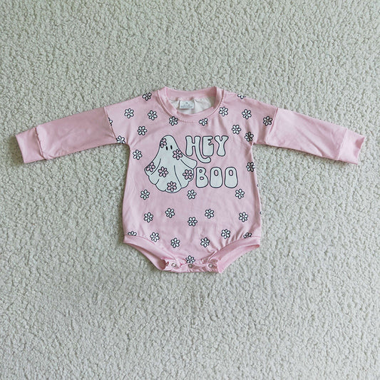 LR0054 Baby Girl Pink Halloween Flower Romper