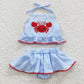 S0081 Baby Girl Embroidery Crab Summer Blue Seersucker Skirt Bummie Outfit