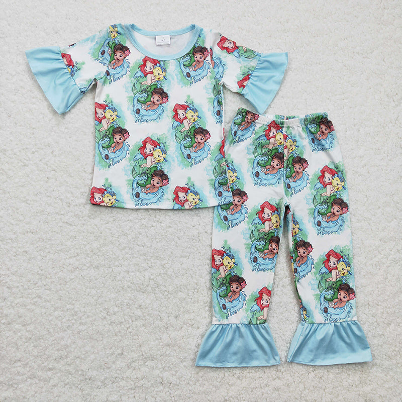 GSPO0394 Baby Girl Mermaid Short Sleeves Pants Outfit Pajamas