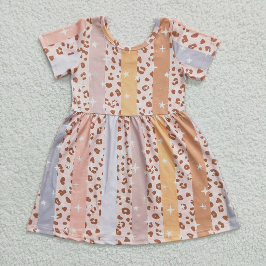 GSD0266 Baby Girl Star Leopard Short Sleeves Summer Dress