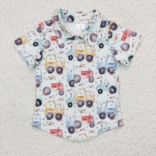 BT0137 Baby Boy Tractor Short Sleeve Button Up Shirt