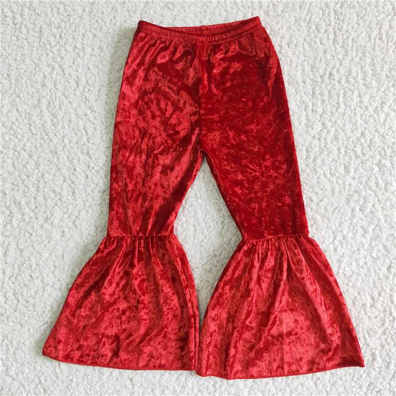 B3-11 Baby Girl Kids Red Velvet Bell Pants