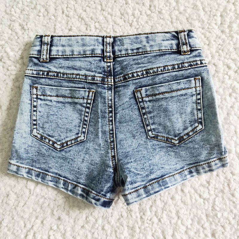 SS0011 Summer Baby Girl Wash Denim Ruffle Shorts