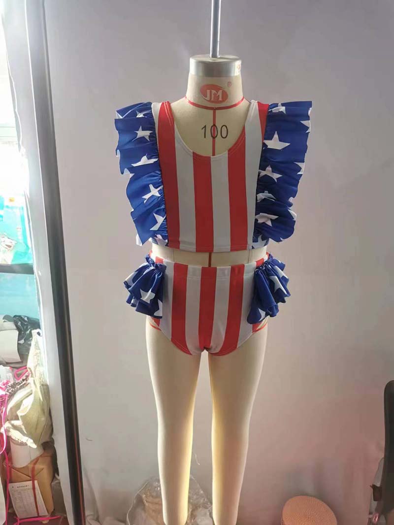 S0090 Baby Girl July 4th Star Striped Swimsuit Summer Outfit