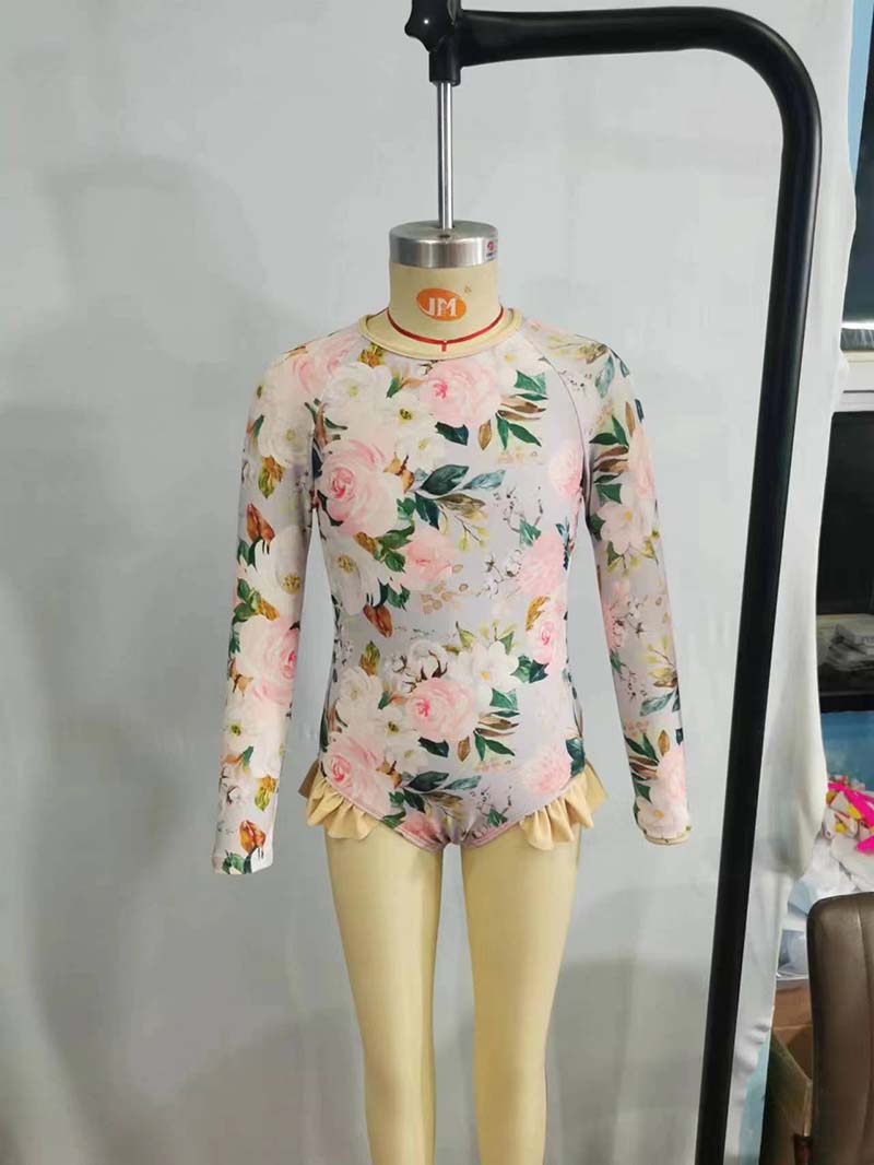 S0085 Baby Girl Floral Long Sleeves One Piece Swimsuit Outfit