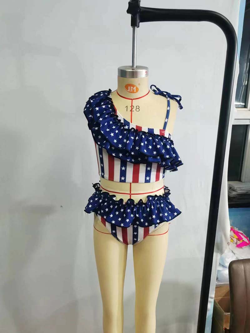 S0042 July 4th Baby Girl Star Striped Summer Swimsuit Outfit