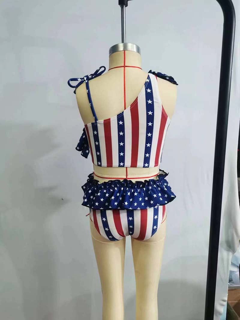 S0042 July 4th Baby Girl Star Striped Summer Swimsuit Outfit