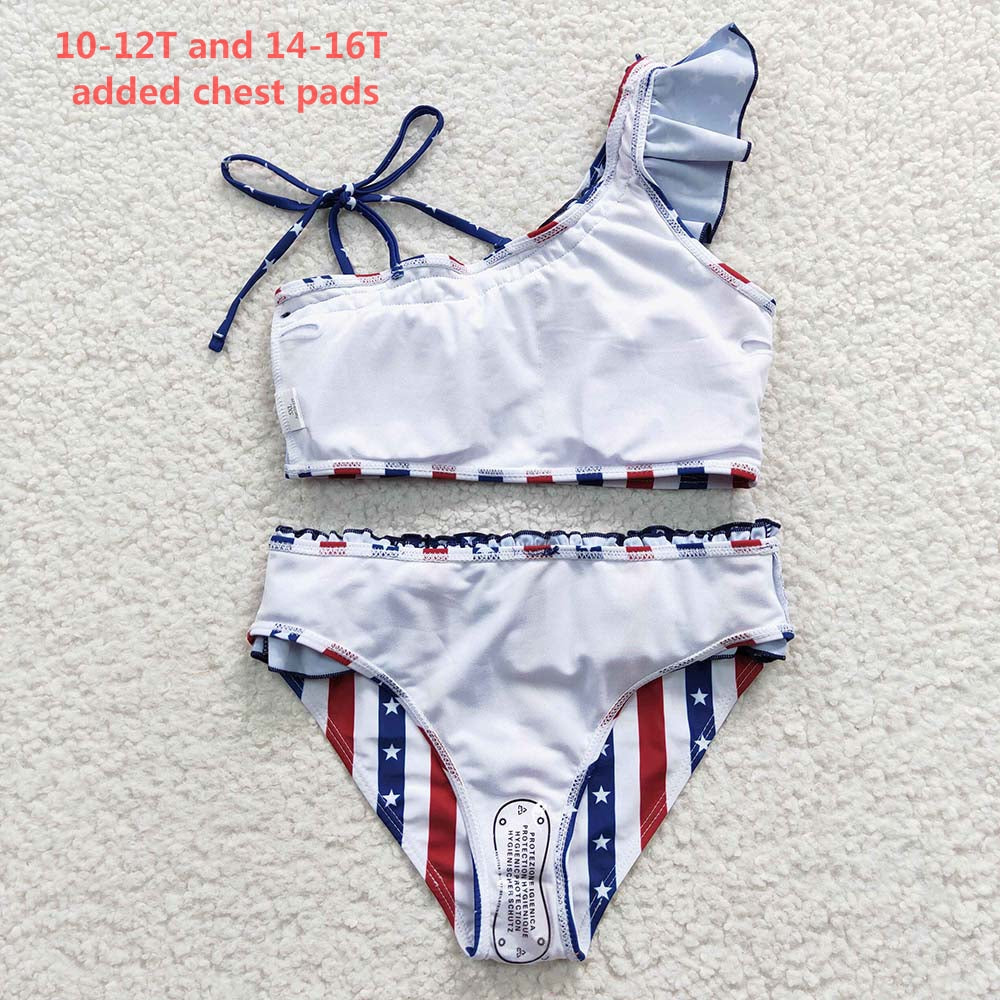 S0042 July 4th Baby Girl Star Striped Summer Swimsuit Outfit