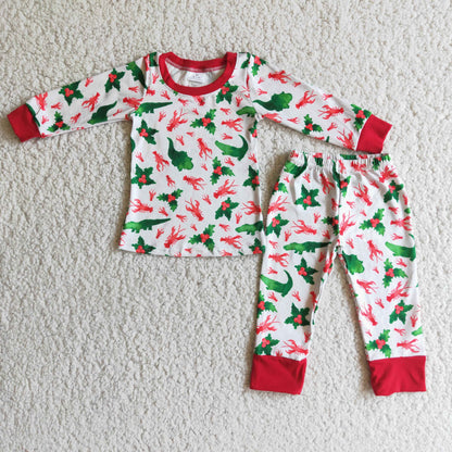 Promotion 6 A2-27 Christmas Dinosaur Crawfish Baby Girl Pajamas