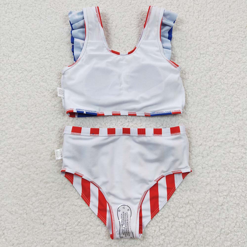 S0090 Baby Girl July 4th Star Striped Swimsuit Summer Outfit