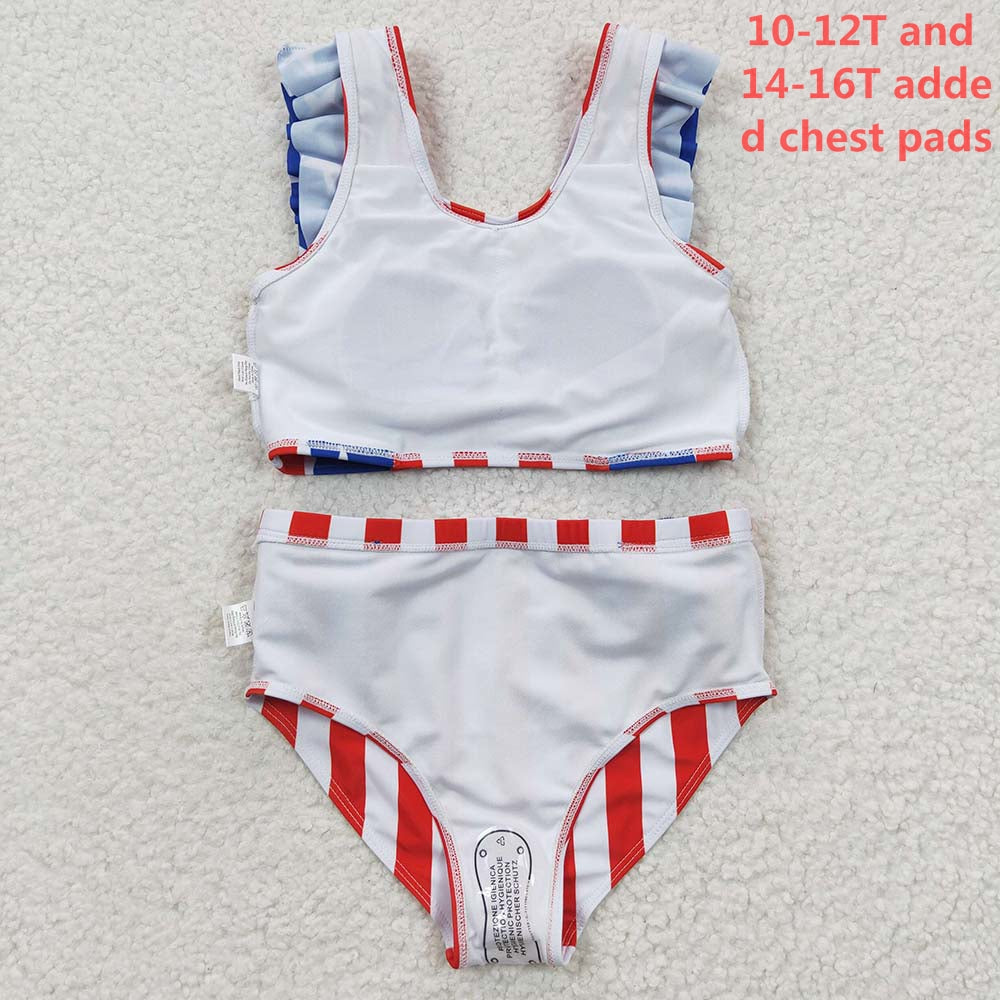 S0090 Baby Girl July 4th Star Striped Swimsuit Summer Outfit