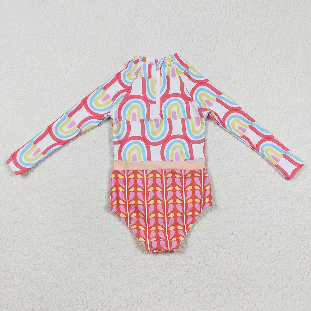 S0116 Baby Girl Rainbow Long Sleeves Swimsuit Summer Bathing Suit Outfit